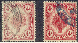 MALAYA KEDAH 1921 Rice Sheaf 4 Cents Red VFU MAJOR ERROR & VARIETY: DRY PRINT - Kedah