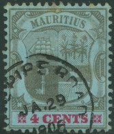 MAURITIUS „CUREPIPE ROAD“ Very Fine CDS On 4 C Coat Of Arms, 1906 + „CUREPIPE RO - Mauritius (...-1967)