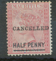 MAURITIUS 1877 QV Half Penny On Ten Pence VARIETY: "CANCELLED" DOUBLE OVERPRINT - Mauritius (...-1967)