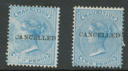 MAURITIUS 1878 Queen Victoria 2D Blue/lightblue Overprinted W CANCELLED VARIETY - Mauritius (...-1967)