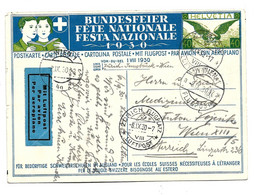 CH322b / SCHWEIZ - PRO PATRIA - 1930, Flugpostkarte Zumstein 67, Augustfeuer Nach Österreich - Brieven En Documenten