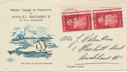 NEW ZEALAND 1965 Princess Anne 1 1/2+1/2d (2x) Rare Multiple Postage On Maiden Voyage To Antarctica H.M.N.Z.S. DISCOVERY - Lettres & Documents