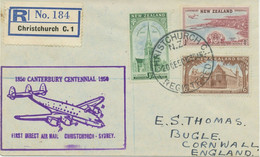 NEW ZEALAND 1950 Rare Very Fine Registered First Flight "CHRISTCHURCH - SYDNEY" - Luftpost