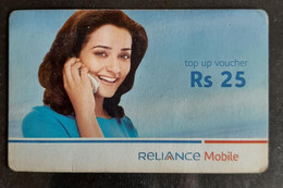 158.INDIA USED PHONE CARD , RELIANCE MOBILE, TOP UP VOUCHER . - Indien