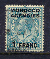 MOROCCO AGENCIES 1917 George V 1 Franc On 10 D. Turquoise-blue VFU VARIETY - Morocco Agencies / Tangier (...-1958)