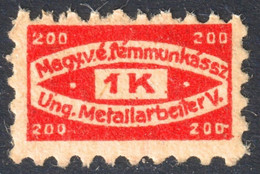 METAL INDUSTRY Factory Worker Trade Labour Union Hungary 1910's Charity Tax LABEL VIGNETTE CINDERELLA Germany - Servizio