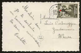 Sterstempel Relais Pry 15 VI 1939 (type 22 Delfosse) Op Pz Rode Kruis Nr 498 Op Kaart Naar Wavre - Sternenstempel