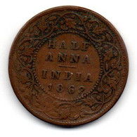 British India Half Anna 1862 Victoria TB - Kolonies