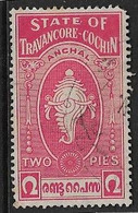 INDIA - TRAVANCORE - COCHIN 1950 2p SG 12 FINE USED Cat £4.75 - Travancore-Cochin