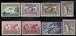 Australia (1929-58) Airmail Set Of 8 Complete. Scott C1-8 (C6-8 Are MNH, Rest Have Hinge Remnants). - Used Stamps