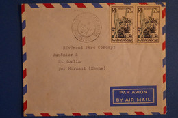 N1 MADAGASCAR BELLE LETTRE  1954 PAR AVION TANANARIVE POUR ST SORLIN FRANCE+ PAIRE DE T.P + AFFRANCHISSEMENT PLAISANT - Covers & Documents