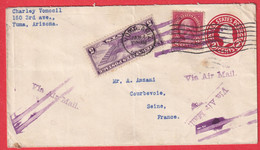 USA ETATS UNIS AMERIQUE ENTIER + TP YUMA ARIZONA 1931 COURBEVOIE SEINE FRANCE VIA AIR MAIL - Other & Unclassified