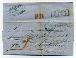 Lettre De ESSEN + Marque D'entrée PRUSSE 3 Par Valenciennes ( En Bleu) / RHUR - RHIN / 1857 - 1849-1876: Période Classique
