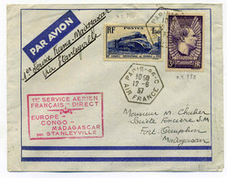 1er Service EUROPE-CONGO- MADAGASCAR / YT N°338 Mermoz + YT N°340 / PARIS 86 AIR FRANCE  / 1937 - 1960-.... Lettres & Documents