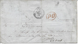 Cachet ANGL AMB CALAIS E 1855 Sur Lettre En Français Mais Origine Ignorée Pour Paris Marque Anglaise PD Lettre Incomplèt - Marques D'entrées