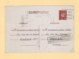 Relations Suspendues - Retour A L Envoyeur - 9 Dec 1942 - Paris Destination Maroc - WW II