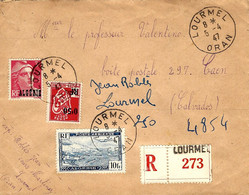 1947- Enveloppe RECC. De LOURMEL / ORAN   Affr.   à 13,50 F - Storia Postale