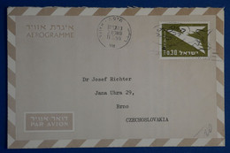 N4 ISRAEL BELLE LETTRE AEROGRAMME 1959 HAIFA  POUR BRNO TCHECOSLOVAQUIE+ AFFRANCHISSEMENT PLAISANT - Storia Postale