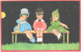 Chicky Spark:Kids On Benck At Night, Moon, Pre 1940 - Spark, Chicky