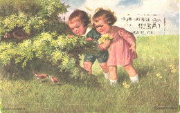 Wally Fialkowska:Kids Looking Argueing Birds, Nest, Pre 1923 - Fialkowska, Wally