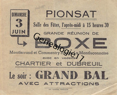 63 2972 PIONSAT Puy Dome REUNION DE BOXE CHARTIER DUBREUIL Montferrand Commentry Contre La Montluconnaise - Other & Unclassified