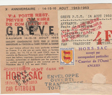 GREVE DE SAUMUR 1953 + VIGNETTES SUR LETTRE - Documenti