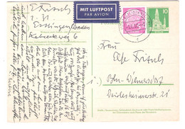 Berlin - Ganzsache Postkarte - Berliner Bauten - Deutsche Bundespost Berlin 10 Pf + Heuss 5 Pf + Luftpost - Postcards - Used