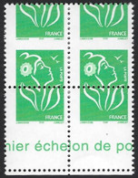 Marianne Lamouche Bloc De 4 3733** TVP Vert Variété De Piquage Très Décalé Extreme Bord De Feuille RR Signé Calves - Unused Stamps