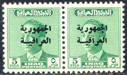 IRAK 1958 König Faisal II 5 P Grün Mit Aufdruck "Republik Irak" In Arabischer Schrift Postfr. Kab.-Paar Aufdruck-ABARTEN - Iraq