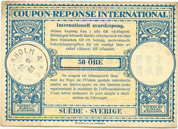 SCHWEDEN Internationale Antwortschein IAS Wz. UPU 50Öre M. K1 "Stockholm 4" 1951 - Postal Stationery