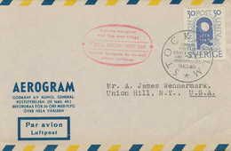 SCHWEDEN 1949 75 Jahre UPU 30 (Ö) EF Als Selt. Flugpostsondertarif Nach USA FDC - Storia Postale