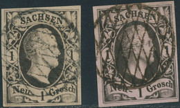 SACHSEN 1851, 1 Ngr. Type I Und II, 2 Vollrandige Gest. Kab.-Stücke, ABART!! - Sachsen