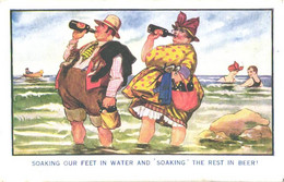 Soaking Our Feet In Water And Soaking The Rest In Beer, Couple On Beach, Pre 1940 - Humor