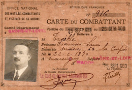 Carte Du Combattant Saone Et Loire Charnay La Coupée Croix Du Combattant - War 1914-18