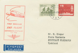 SWEDEN 1958, First Flight With SAS, First Regular Flight "GÖTEBORG - STUTTGART" - Storia Postale