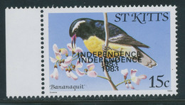 ST. KITTS 1983 Provisional Independence Issue 15C Bird VARIETY DOUBLE OVERPRINT - St.Kitts Und Nevis ( 1983-...)