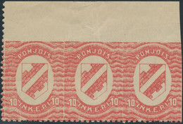INGERMANLAND 1920 10 (P) Red VF U/M Strip Of 3, VARIETIES: PARTLY IMPERFORATED - Local Post Stamps