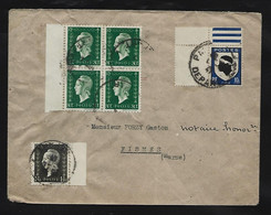 Enveloppe Oblit  PARIS  1947      80c   X 4   DULAC - 1,20 DULAC  - 10c Corse  (tous Bord De Feuille) - 1944-45 Marianne (Dulac)