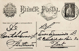 1928 Inteiro Postal Tipo «Ceres» 25 R. Preto Enviado De Portimão Para O Porto - Postal Stationery