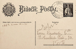 1929 Inteiro Postal Tipo «Ceres» 25 R. Preto Enviado De Chaves Para O Porto - Postal Stationery