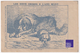 Chromo Gravure Image Devinette Chicorée Candeliez Deplanche Paris 1890 Les Deux Chiens Et L'âne Mort Chien 48-14 - Thé & Café