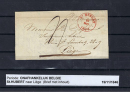 VOORLOPER (met Inhoud) 19/11/1846 Van St.Hubert Naar Liège Ung - 1830-1849 (Belgique Indépendante)
