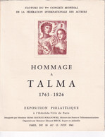 Symbolisme- Hommage à Talma - Exposition Philatélique  - Tirage Limité  E. O. N° 261/299  2 Gravures De DECARIS - Filatelistische Tentoonstellingen