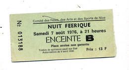 Ticket Entrée Nuit Feerique Nice 1976 - Tickets D'entrée