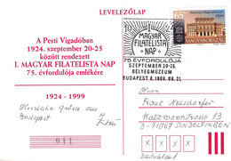 HUNGARY - COMMEMORATIVE POSTCARD 1. MAGYAR FILATELISTA NAP 1924/1999 /QE 2 - Covers & Documents