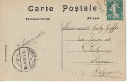 NOODSTEMPEL : ZK ( PARIS) Naar "NAMUR-NAMEN / 1 /9.3.19 / D" (BELGIEN Geschrapt) - Fortune Cancels (1919)
