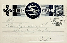 1936 Inteiro Postal Tipo «Tudo Pela Nação» De 25 C. Azul Enviado De Pombal Para O Porto - Entiers Postaux