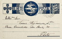 1936 Inteiro Postal Tipo «Tudo Pela Nação» De 25 C. Azul Enviado Da Valinha (Monção) Para O Porto - Ganzsachen