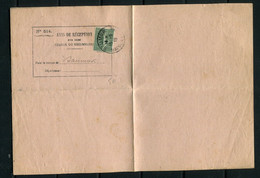 Semeuse 15ct Seul Sur Avis De Réception D'un Recommandé De Saumur En 1919 - Ref M88 - 1877-1920: Periodo Semi Moderno