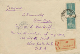 SOWJETUNION 1927 Arbeiter 14 K (2 X) Selt. MeF A. R-Brief Von LENINGRAD N. USA - Brieven En Documenten